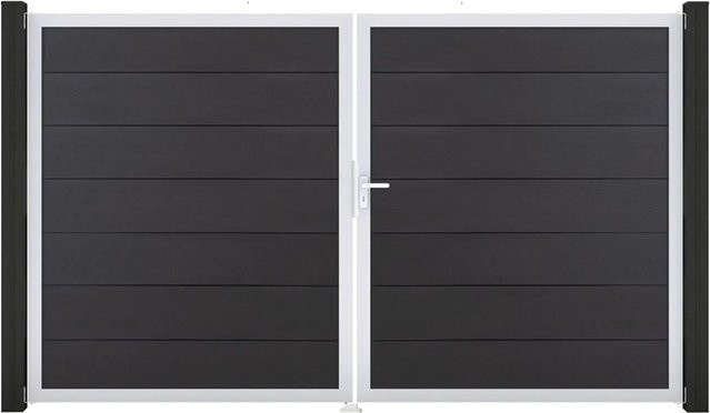 GroJa Steckzaun Tor Grande DIN Rechts EV1 in Anthrazit, 2-flügelig aus Aluminium und BPC - Bild 1