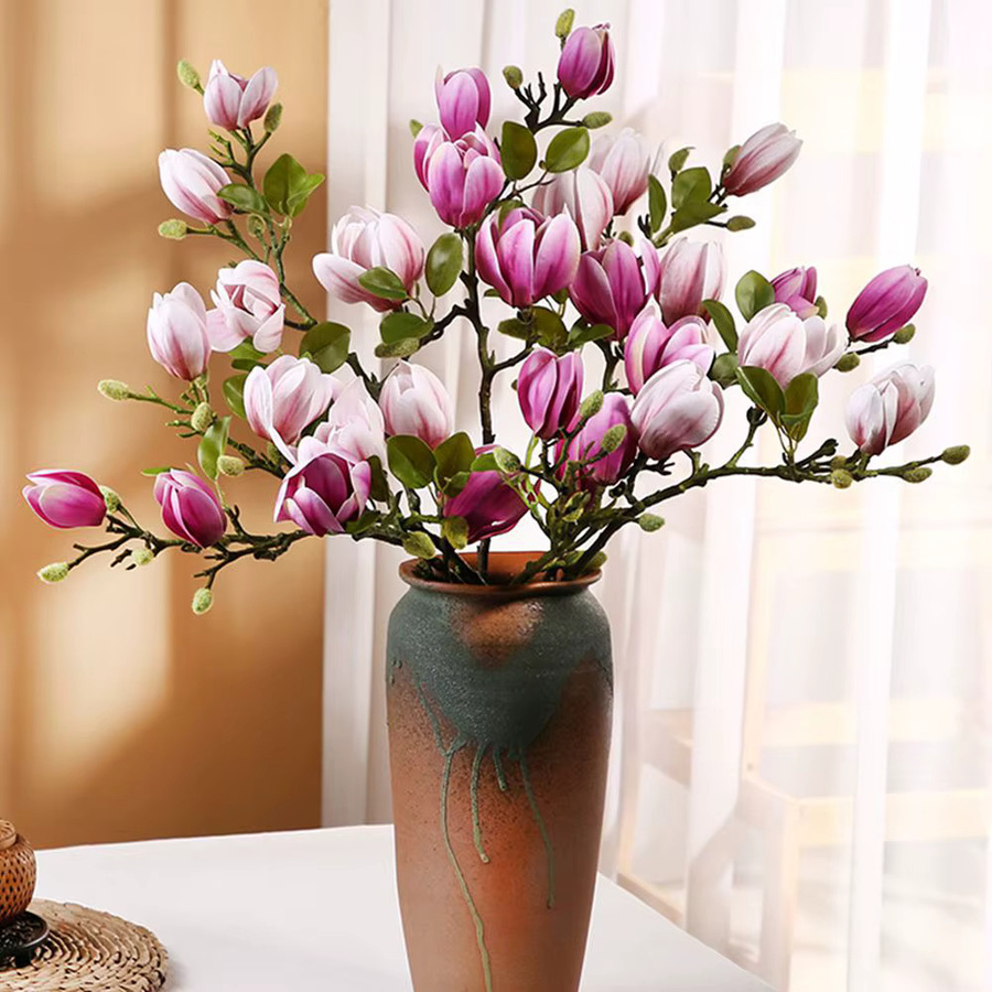 Künstliches Magnolia Bouquet aus Seide in Pink und Lila für Hochzeiten, Tischdekoration und Garten - Bild 2