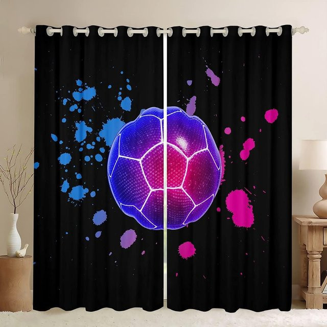 Yiran Furniture Fußballvorhang für Kinder und Jugendliche, Blau/Schwarz, Geometrisches Wabenmuster, Semi-transparent, Breite: 100 cm, Höhe: 130 cm - Bild 1