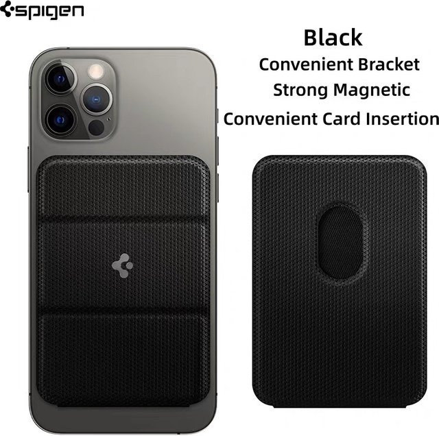 Spigen Magnetische Falten-Brieftasche mit Kartenhalter und Ständer für iPhone 11 bis iPhone 17 Pro Max, kompatibel mit MagSafe, in Schwarz oder Rot - Bild 1