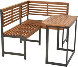 MERXX Balkonset Eckbank aus Aluminium und Akazienholz in Braun, 2-teiliges Set mit 3 Sitzplätzen
