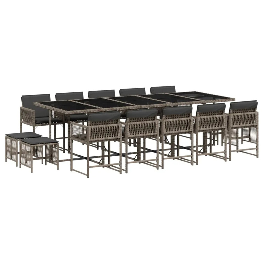 vidaXL 15-tlg Garten-Essgruppe aus PE-Rattan in Grau mit Kissen und Hartglas-Tischplatte - Bild 2