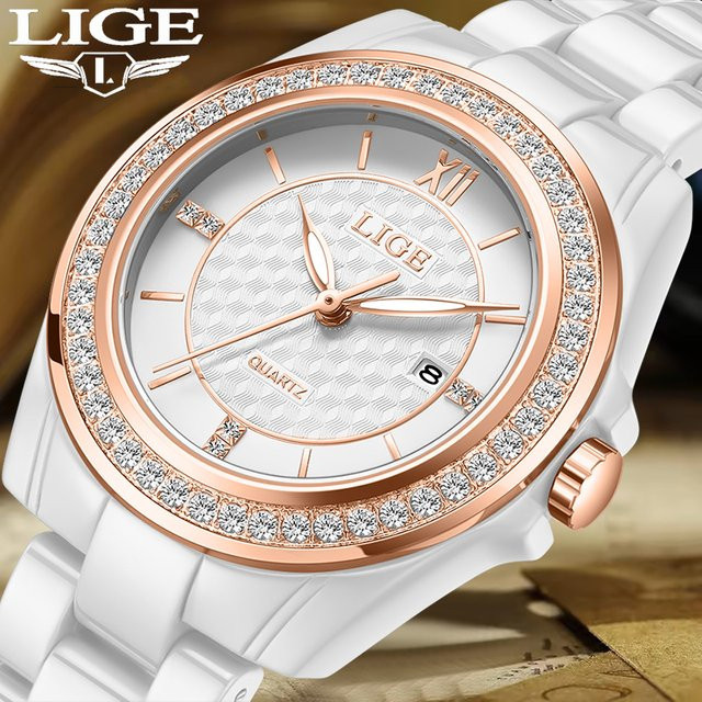 LIGE Armbanduhr Keramik, Quarz, Weiß, Damen - Bild 1