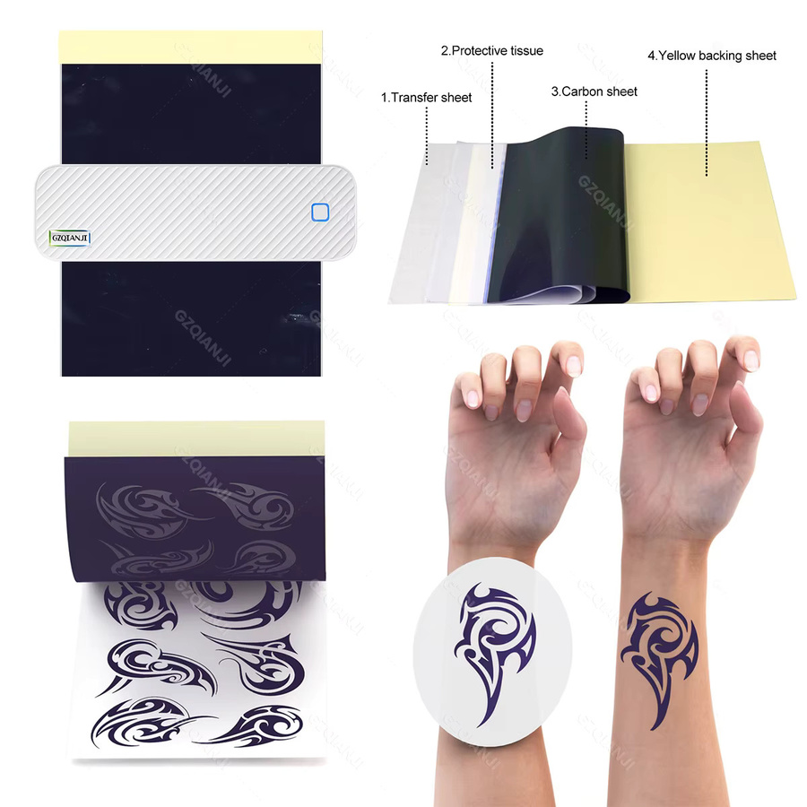 GZQIANJI 2-in-1 A4 Bluetooth Thermodrucker zum Drucken und Kopieren für Etiketten, Zeichnungsschablonen und Tattoo-Transferpapier in Weiß - Bild 3