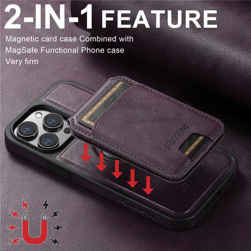 EUCAGR 2 in 1 MagSafe Leder Handyhülle mit abnehmbarem Wireless Charging Wallet für iPhone 16 Pro Max, 15, 14, 13, 12 Pro in Purple - Bild 2
