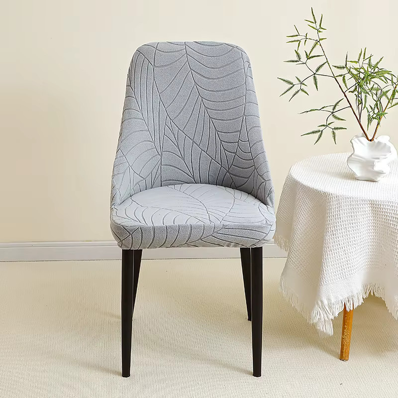 WANERQU Elastische Esszimmer-Stuhlbezüge mit Blättermuster in Grau, Jacquard-Stuhlhussen für gebogene Sessel - Bild 3