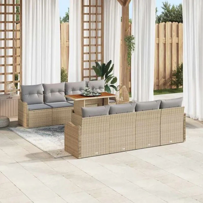 VIDAXL Garten-Sofa-Set aus Polyrattan und Akazie in Beige und Grau, 7-teilige Loungemöbel, B/T/H: 100 x 55 x 73 cm - Bild 1
