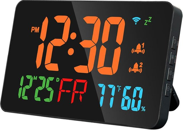 Tuya WiFi Desktop Uhr mit Kalender und intelligentem Thermometer Hygrometer, digitale LED-Anzeige, orange - Bild 1