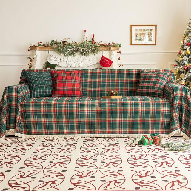 Weihnachts-Plaid Couchbezug mit Quasten in Grau, Waschbarer Sofabezug mit Karomuster für dein Wohnzimmer, B/B: 180 x 230 cm - Bild 1