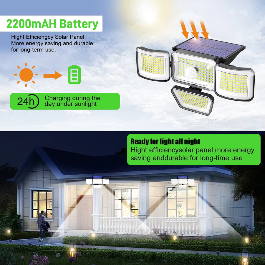 Swiatla Solar-Außenleuchten mit 278 LED, IP65 wasserdicht, Sicherheitsleuchten mit Bewegungssensor und Fernbedienung, schwarze Solar-Wandlampe für den Garten - Bild 2