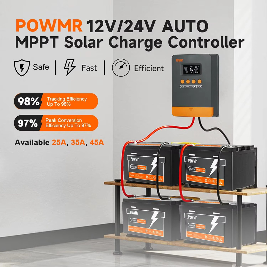 PowMr MPPT Solarladeregler für 12V und 24V in Grau, passend für LiFePO4 Batterien, maximaler PV-Eingang 100VDC - Bild 6