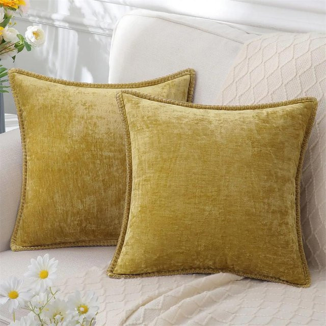 Homaxy Chenille Kissenbezug Gelb, weicher Samt-Dekorationsbezug für dein Sofa, B/T/H: 50 x 50 x 0 cm - Bild 1