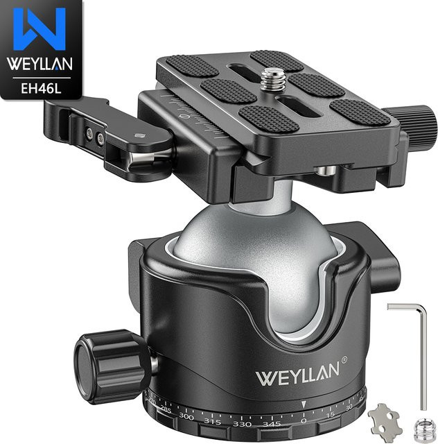WEYLLAN EH46L Stativ-Kugelkopf mit Hebel-Entriegelung in Schwarz, 46 mm flache Kugelkopfhalterung mit Arca Swiss-Platte, Belastbarkeit bis 20 kg - Bild 1