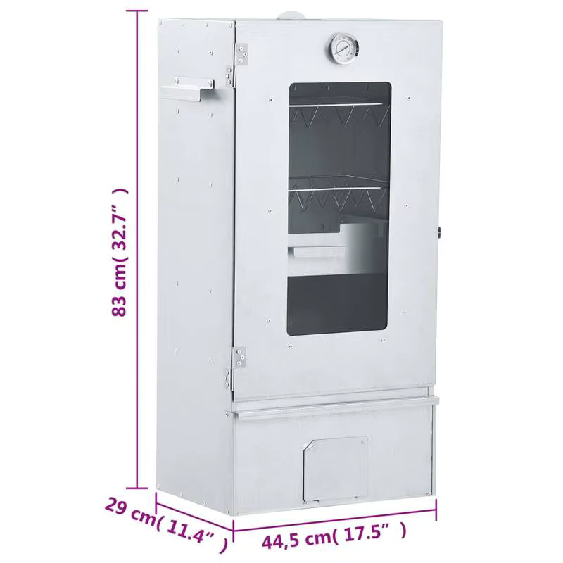 Vertikaler Räucherofen mit Kaltrauchgenerator aus verzinktem Stahl für Fleisch, Fisch, Käse und Wurst, Farbe: Silber/Weiß, B/T/H: 44,5 x 29,0 x 83,0 cm - Bild 4