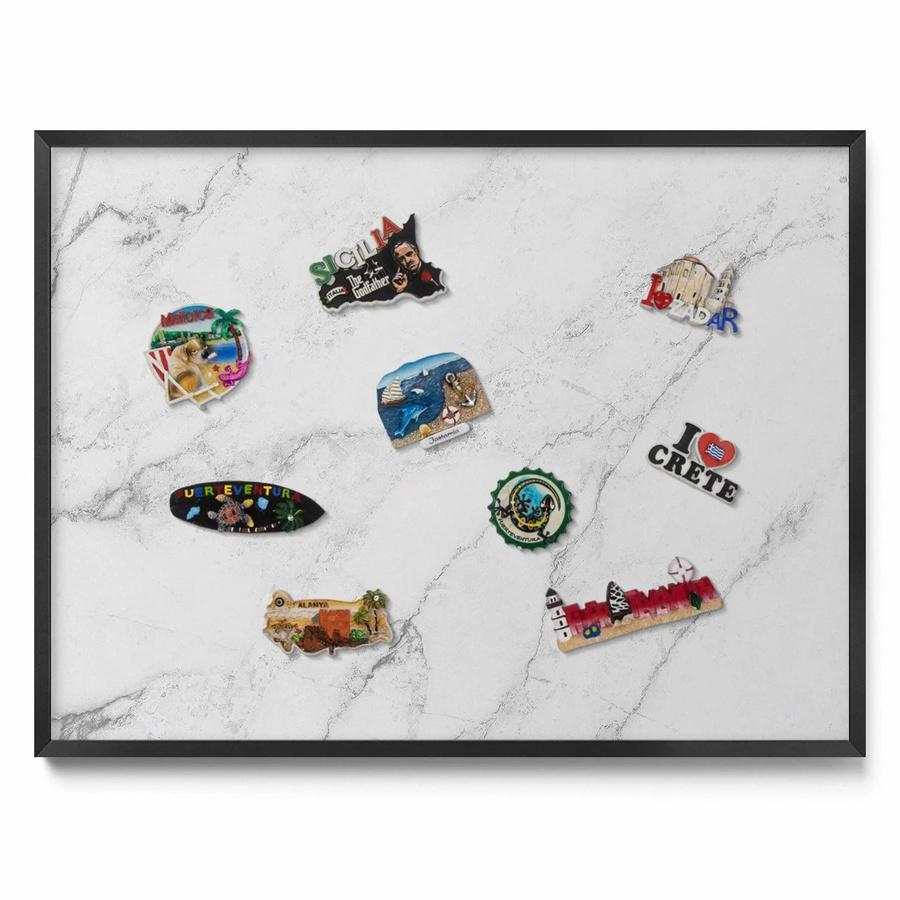 Tulup Magnettafel aus Blech in Zartem Heller Marmor mit schwarzem Rahmen, B: 80 cm, H: 60 cm - Bild 2