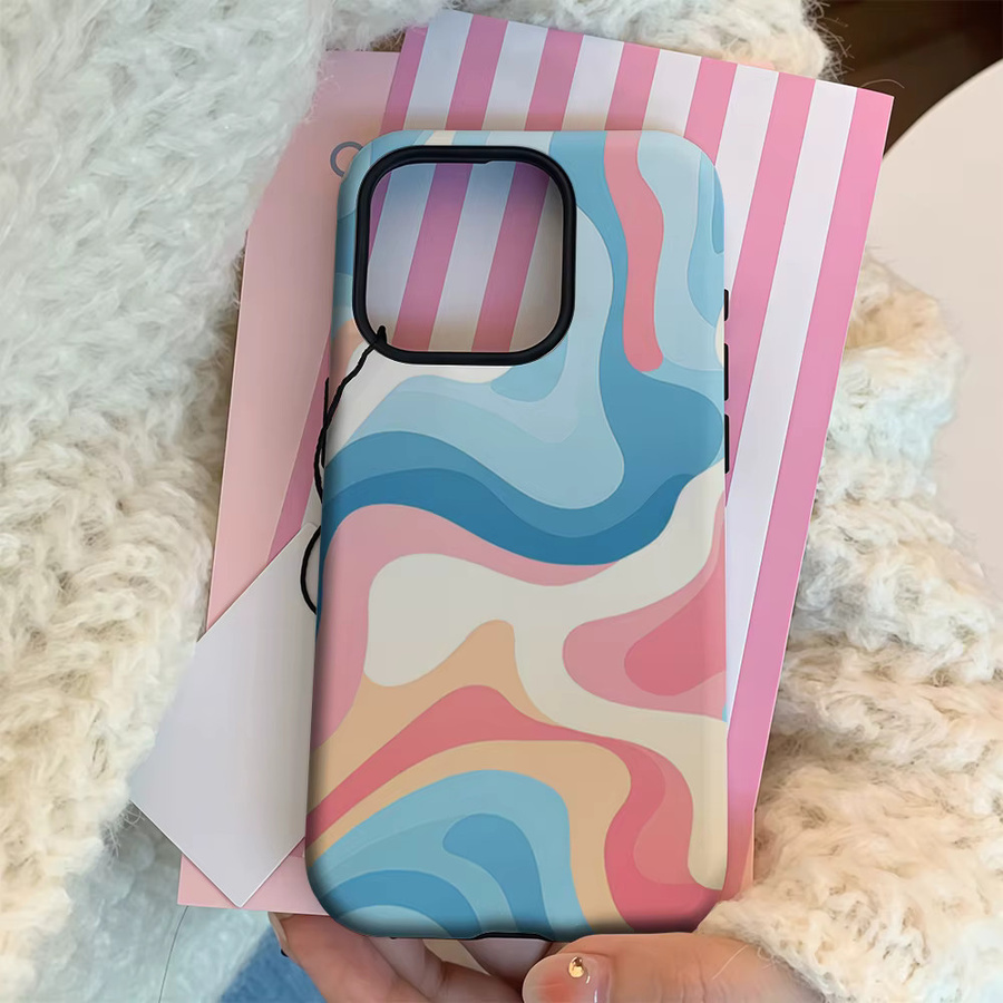 Handyhülle Blue Pink Wave Art für Apple iPhone 17 16 15 14 13 12 11 Pro Max Plus mit doppelschichtiger Rückseite in Blau, Pink und Multicolour - Bild 3