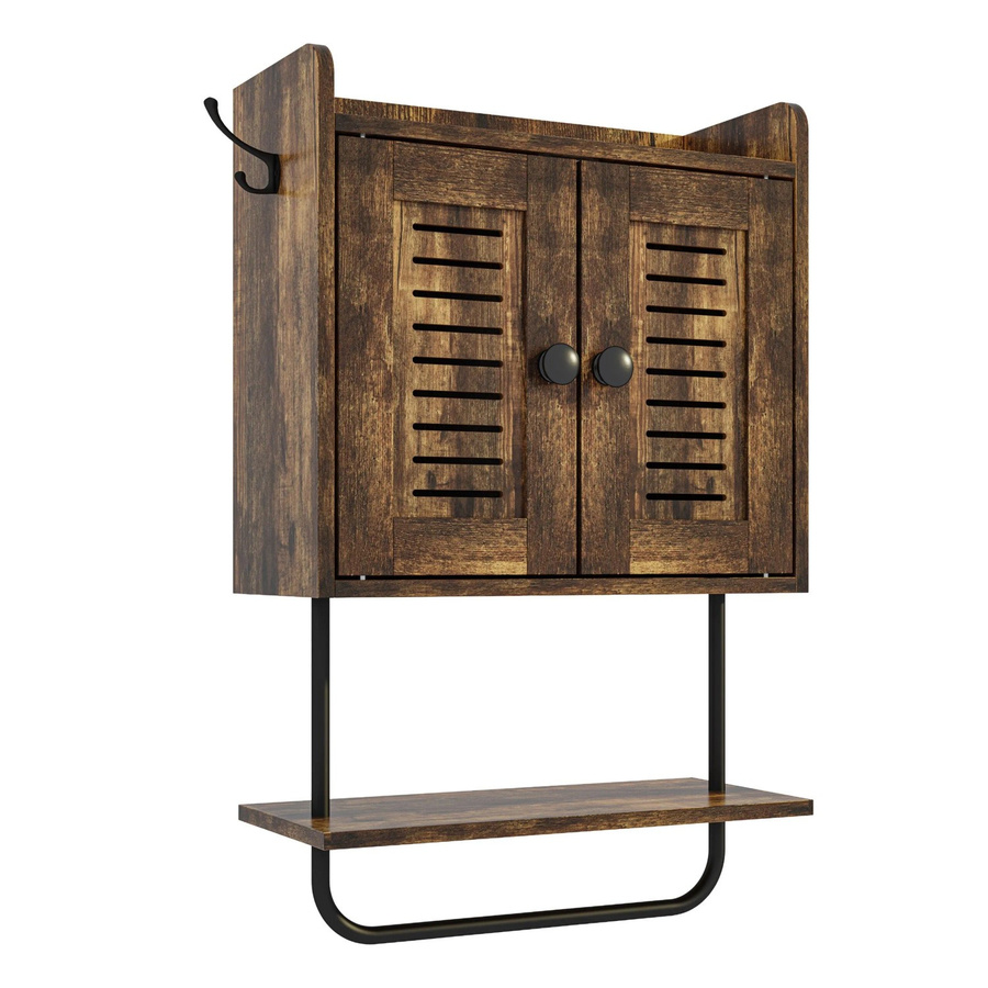 Relaxdays Hängeschrank in Vintagebraun mit Handtuchhalter und Lamellenoptik, B/T/H: 61 x 40 x 17,5 cm - Bild 2
