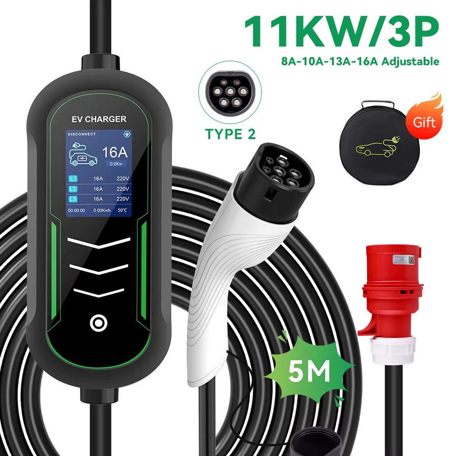 IPENGEN Tragbares EV-Ladegerät Typ2 11kW, 16A 3-phasig, Schwarz, 5m Kabel, Einstellbarer Strom, EVSE-Ladebox IEC 62196-2 - Bild 8