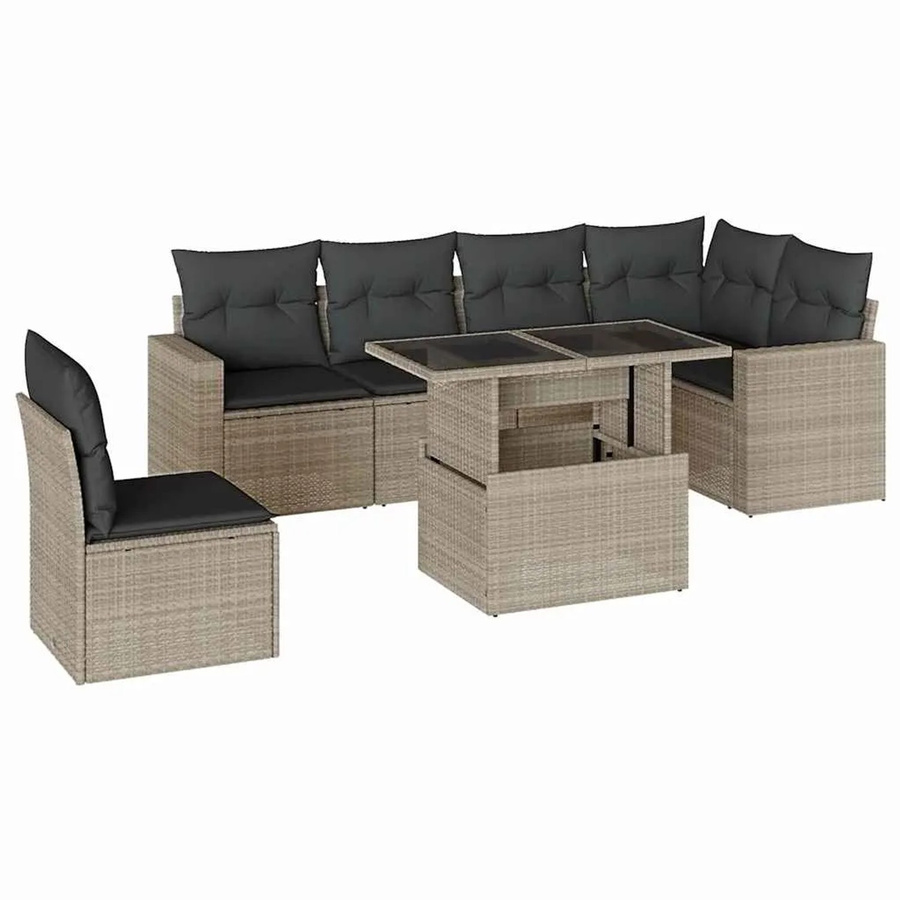 vidaXL 7-teilige Garten-Sofagarnitur aus Poly-Rattan mit Kissen in Hellgrau - Bild 2