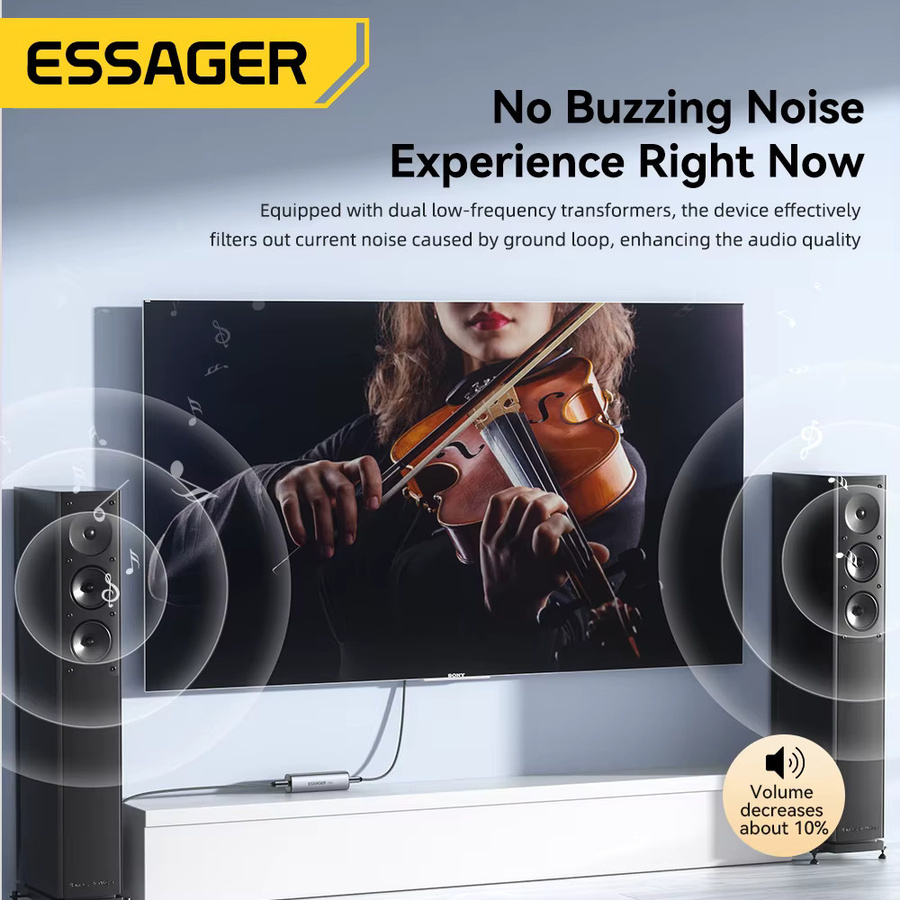 Essager 3,5 mm Aux-Kabel mit Audio-Rauschfilter und Erdungsschleifen-Rauschisolator in Grau für Heim-Stereo und Auto-Audiosysteme - Bild 2