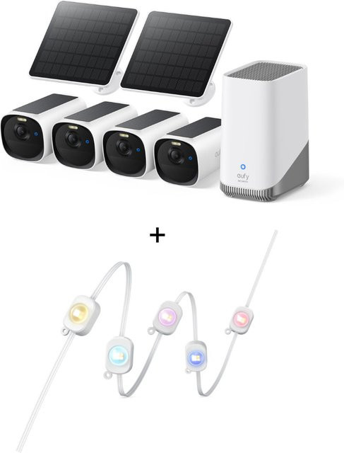 eufyCam E40 Starter-Set 4+1: Outdoor-Kamera mit HomeBase 3, 2x Solarpanel und Permanent Outdoor Light 15m in Weiß - Bild 1