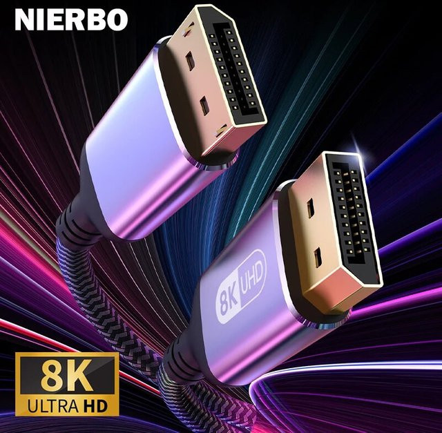 NIERBO DisplayPort-Kabel 1.4 für 8K@60Hz und 4K@144Hz, geflochtenes Hochgeschwindigkeits-DisplayPort-Kabel für TV, Monitor und Laptop - Bild 1