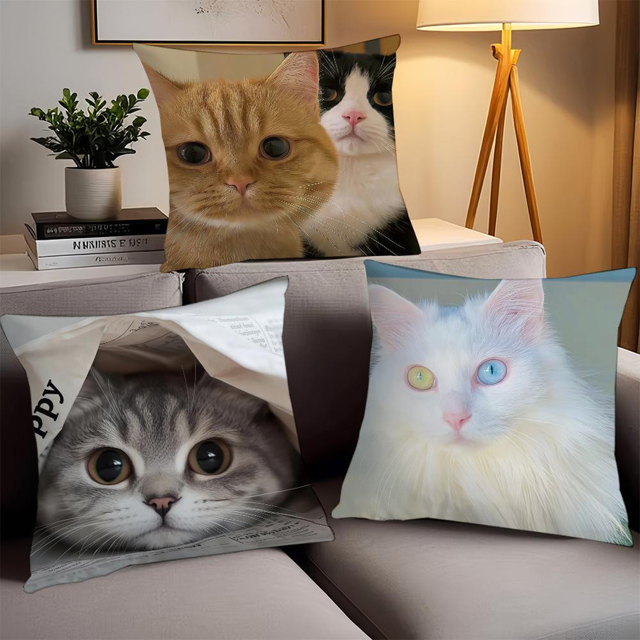 Dekorativer Katzen Kissenbezug aus Peach Skin für Sofa, Auto und Schlafzimmer, B/B/H: 18 x 18 x 18 cm - Bild 3