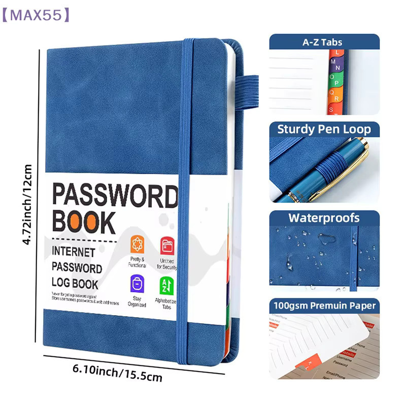MAX-55 Passwort-Organizer Buch in Grau mit alphabetischen Registerkarten und Hardcover aus Kunstleder - Bild 5