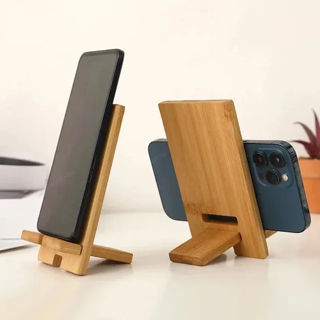 XIKCU Holz Desktop Telefonhalterung in Braun für Smartphone und Tablet - Bild 1