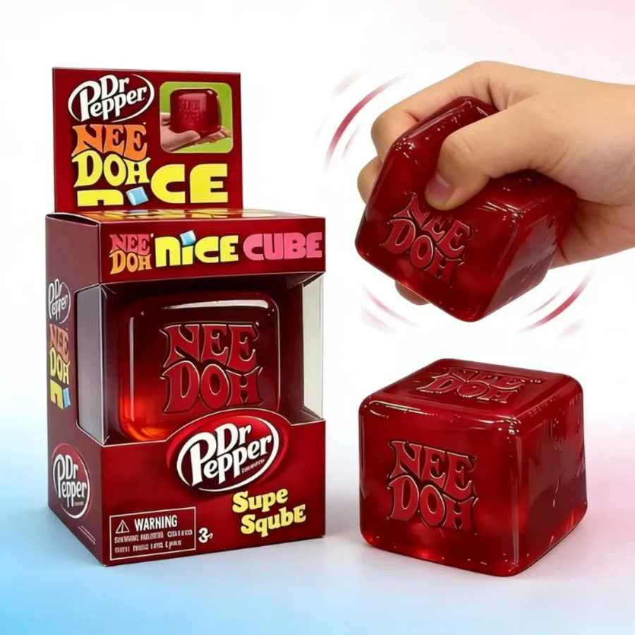 Schylling NeeDoh Nice Cube Super Squeeze Fidget Toy, roter durchscheinender Stressabbau-Würfel, BPA-frei - Bild 1