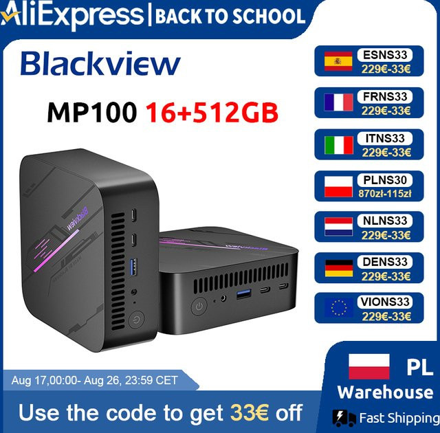 Blackview MP100 Mini-PC mit AMD Ryzen 5 7430U, 16GB DDR4, 512GB SSD, Windows 11, WiFi 6 und Bluetooth, Schwarz - Bild 1