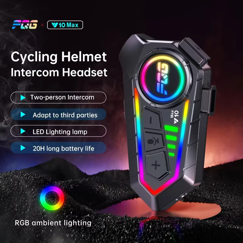 XINOWY Y10 Max Motorradhelm-Headset mit Bluetooth 6.0, CVC+DSP Geräuschunterdrückung, Wasserdichtigkeit und Beleuchtungslampe in Schwarz - Bild 2