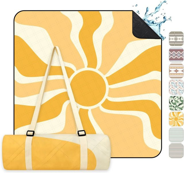 Sekey Picknickdecke Wasserdicht mit Sonnenstrahlenmuster in Gelb, B/B: 200 x 200 cm - Bild 1