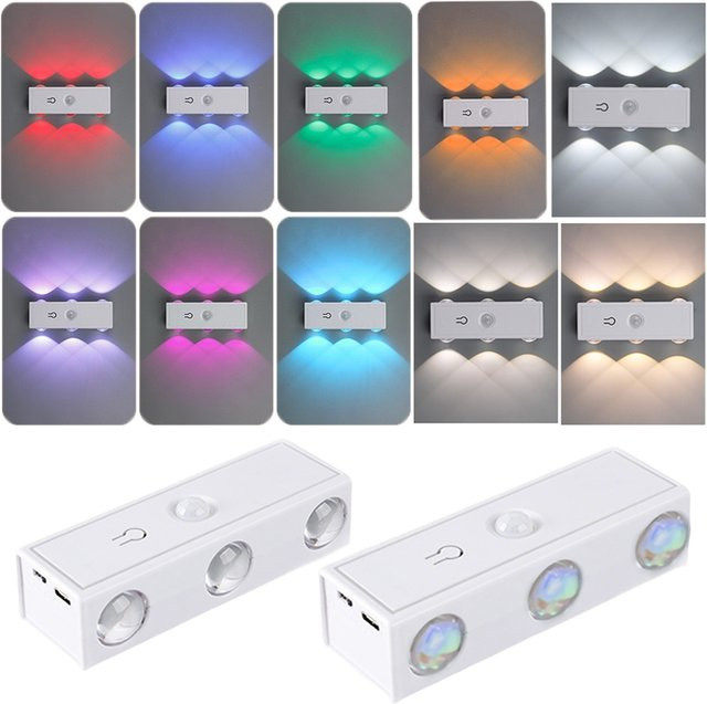 VooVoo Wiederaufladbares LED-Nachtlicht mit Bewegungssensor und RGB-Beleuchtung für Flur, Treppe und Schlafzimmer in Weiß - Bild 1