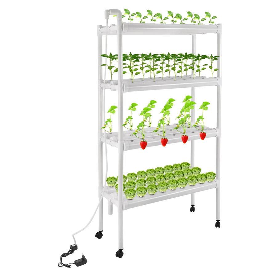 4-lagiges Hydrokultur-Anbausystem-Set in Weiß mit 12 Röhren, Wasserpumpen-Timer und Universalrädern für den Indoor-Pflanzenanbau, H: 144 cm, B: 89 cm, T: 36 cm - Bild 2