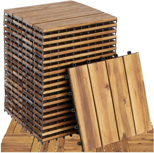Tectake Terrassenfliesen Tabula aus massivem Akazienholz mit Klicksystem, 20er Set, Braun, B/T/H: 31 x 31 x 2,2 cm - Bild 1
