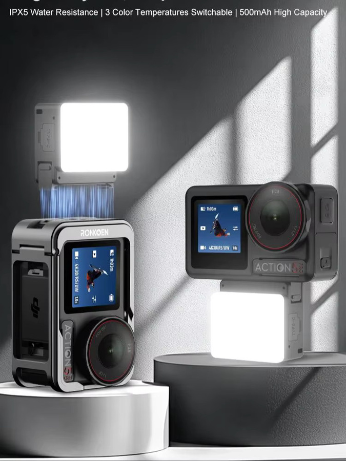 Ronkoen M2-AC Mini Wasserdichtes Selfie-Licht mit Schnellverschluss in Schwarz für DJI OSMO Action 2/3/4/5Pro/6 und Nano Mini - Bild 7