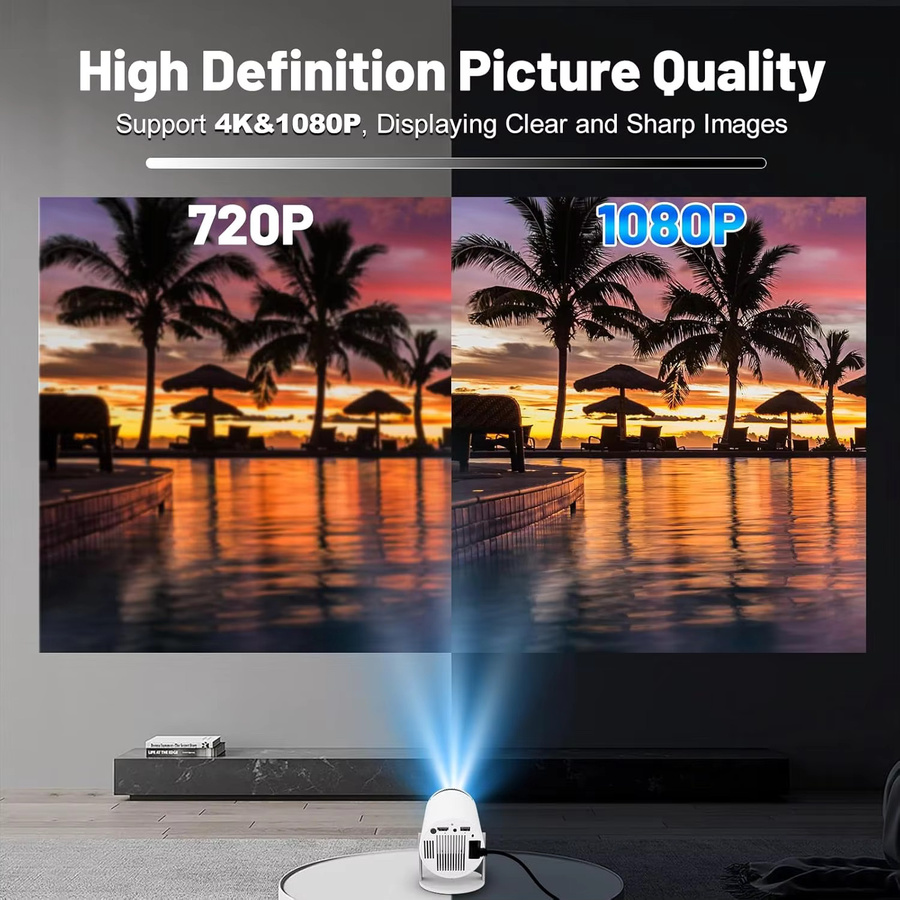 XFY Mini HY300 Projektor in Weiß mit 5G WLAN, Bluetooth und 4K 1080P Unterstützung, tragbarer Projektor mit 180 Grad drehbarer Halterung und Auto-Keystone-Korrektur - Bild 2