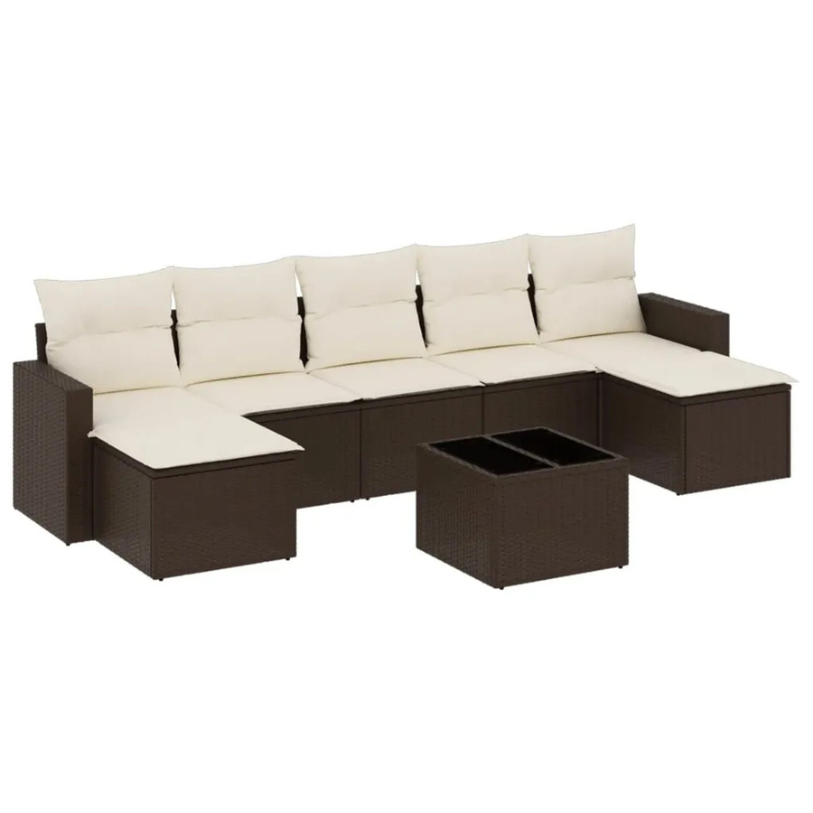 vidaXL 8-tlg. Garten-Sofagarnitur aus Polyrattan in Braun mit Kissen und Couchtisch für Terrasse und Garten - Bild 2