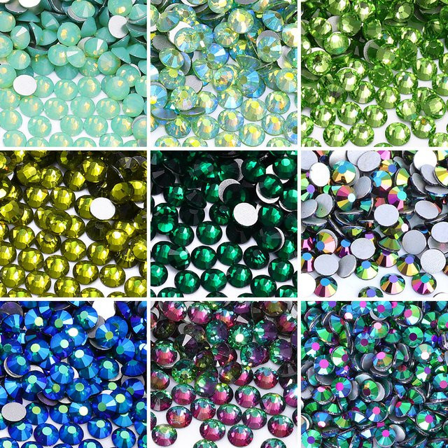 QIIY Glas Strass Steine Flatback Kristalle für Nail Art und Kleidung, SS6-SS30, Multicolour und Grün - Bild 1
