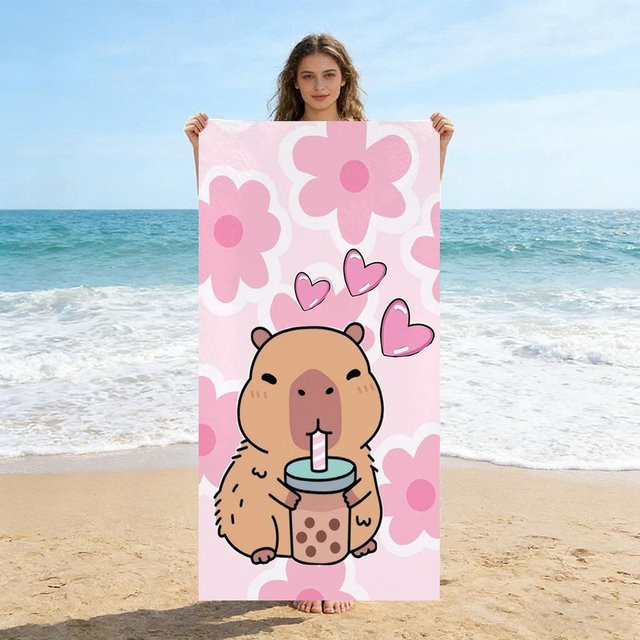 Schnelltrocknendes Capybara Strandtuch aus Mikrofaser von JMG Household Supplies, Farbe: Pink, B x H: 50 x 100 cm - Bild 1
