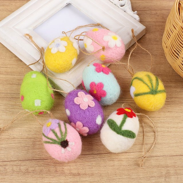 ZQNYCY Ostern Dekoration Set aus Filz-Schaum Eiern mit Blumenmuster und Aufhängung, Mehrfarbig - Bild 1