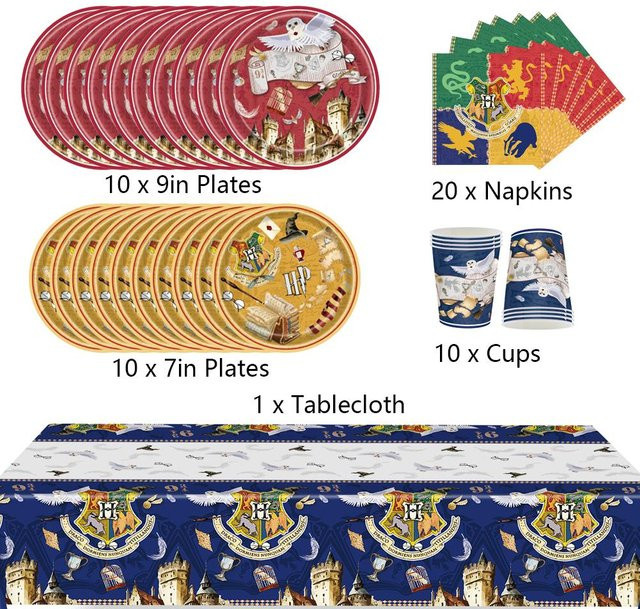 Skyfree Harry Potter Partygeschirr-Set 51-teilig in Beige und Multicolour mit Tellern, Bechern, Servietten und Tischdecke - Bild 1