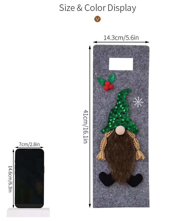 Joy-enlife Weihnachtliche Gnome Weinflaschenhülle aus Textil in Mehrfarbig für deine Tischdekoration - Bild 4