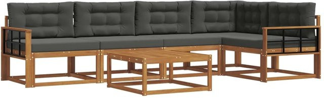 vidaXL Outdoor-Sofagarnitur 6-teilig aus Akazienholz mit Kissen in Anthrazit und Natur - Bild 1