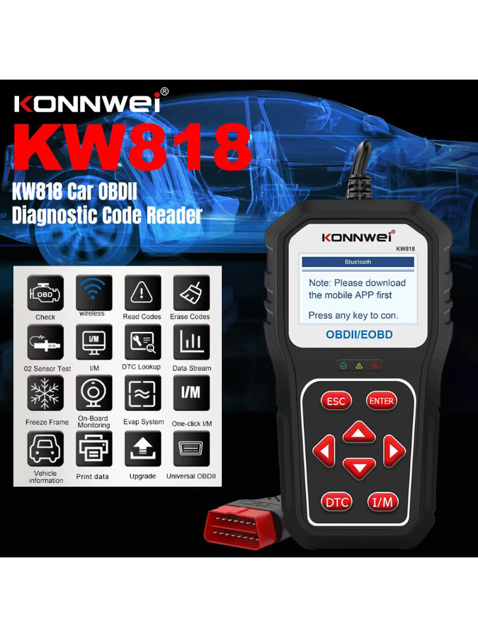 KONNWEI KW 818 OBD2 Auto Scanner mit Batterie Tester und Fehler Code Reader für Motordiagnose in Schwarz - Bild 7