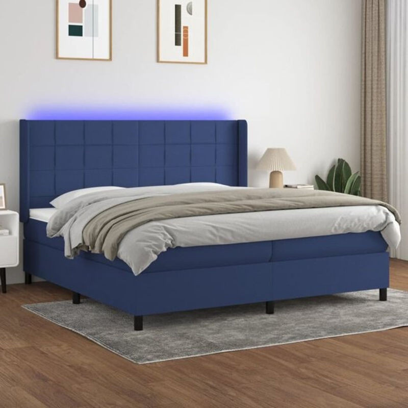 vidaxl Boxspringbett mit Matratze aus Stoff in Blau und Weiß, B/T/H: 200 x 200 x 118 cm - Bild 1