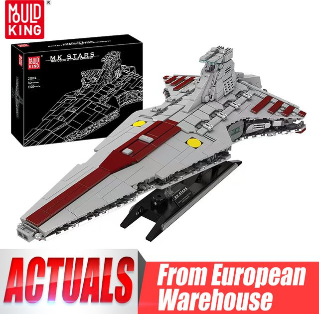 Mould King 21074 Star Plan Baustein-Set Republic Angriffskreuzer MOC Raumschiff Modell in Grau - Bild 1