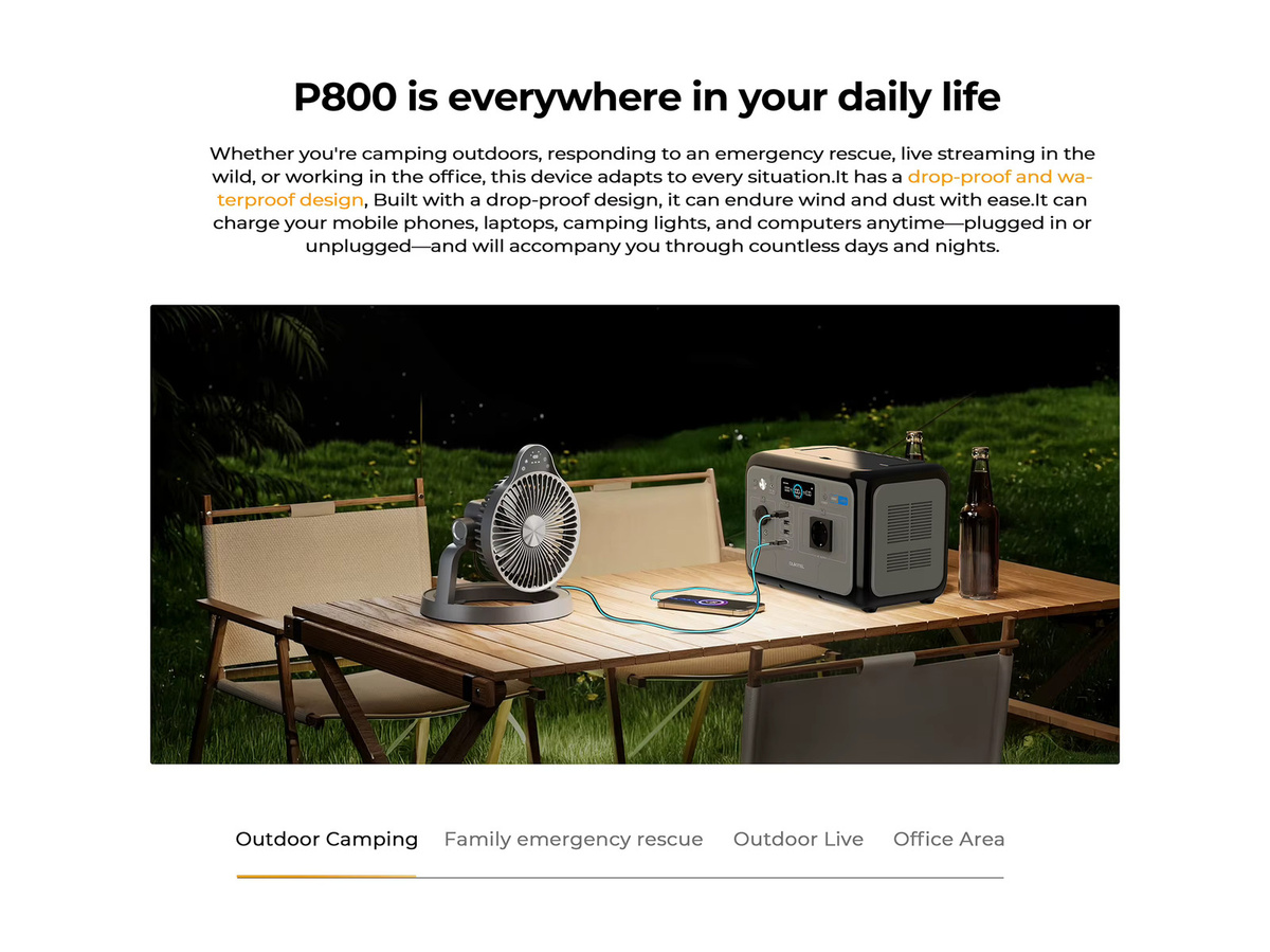 OUKITEL P800E Tragbare Powerstation mit 800W Ausgangsleistung und 512Wh Kapazität LiFePO4 für Outdoor und Camping - Bild 3