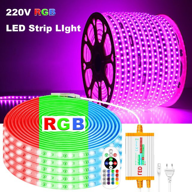 Asign RGB LED-Streifen IP67 Wasserdichter SMD 5050 LED-Band mit 24-Tasten Fernbedienung und Controller für Außendekoration, Multicolour, 220V - Bild 1